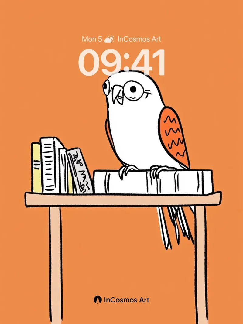 Whimsical Parrot Wallpaper with Bookshelf Charm