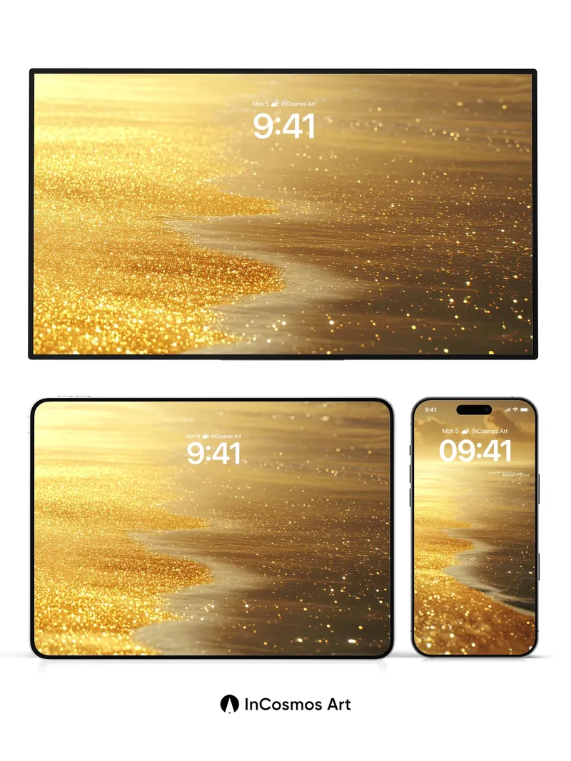 Golden Hour Beach Wallpaper with Sparkling Sand