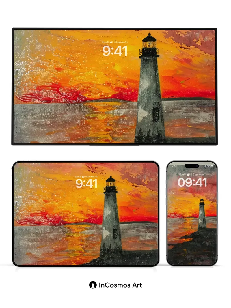 Crimson Horizon Wallpaper with Lighthouse Echo