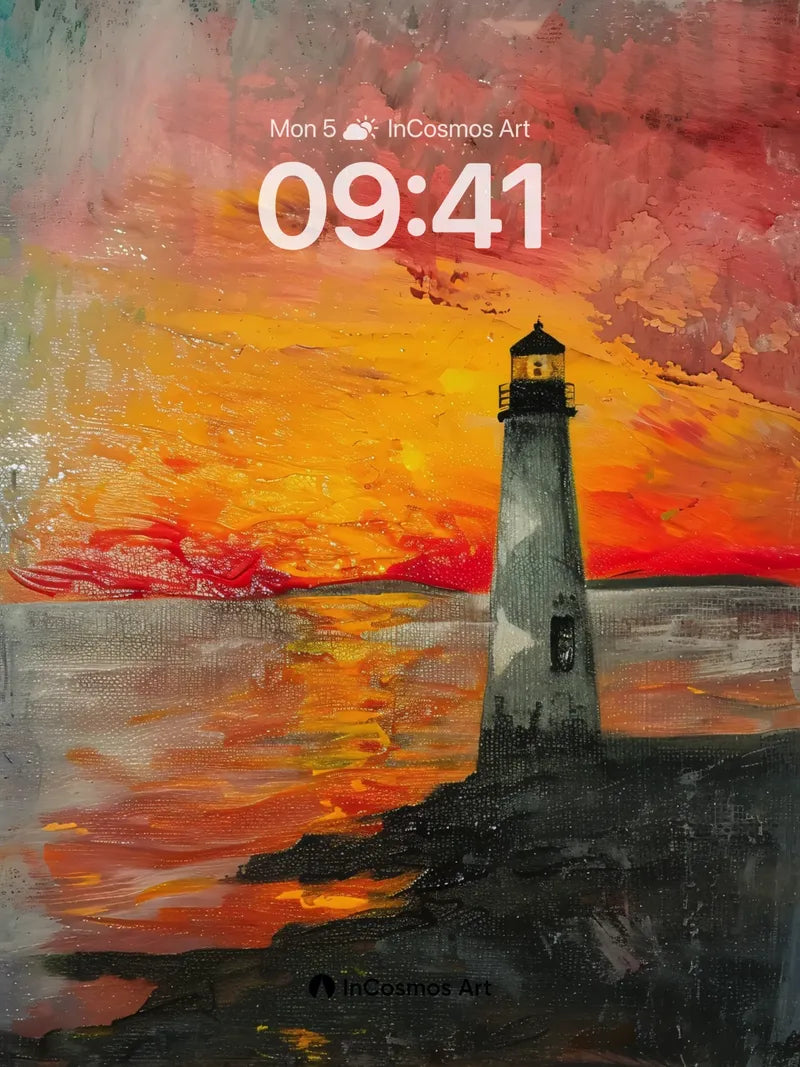 Crimson Horizon Wallpaper with Lighthouse Echo