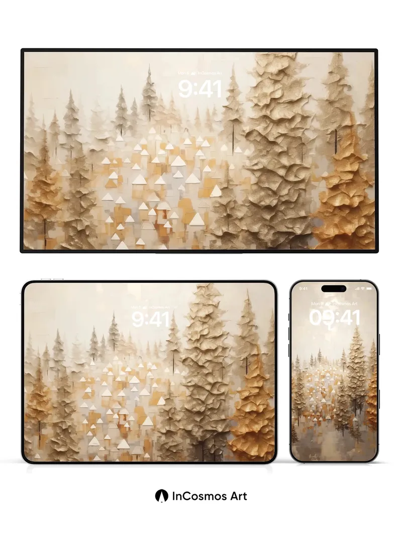 Golden Hush Wallpaper with Whispering Pines