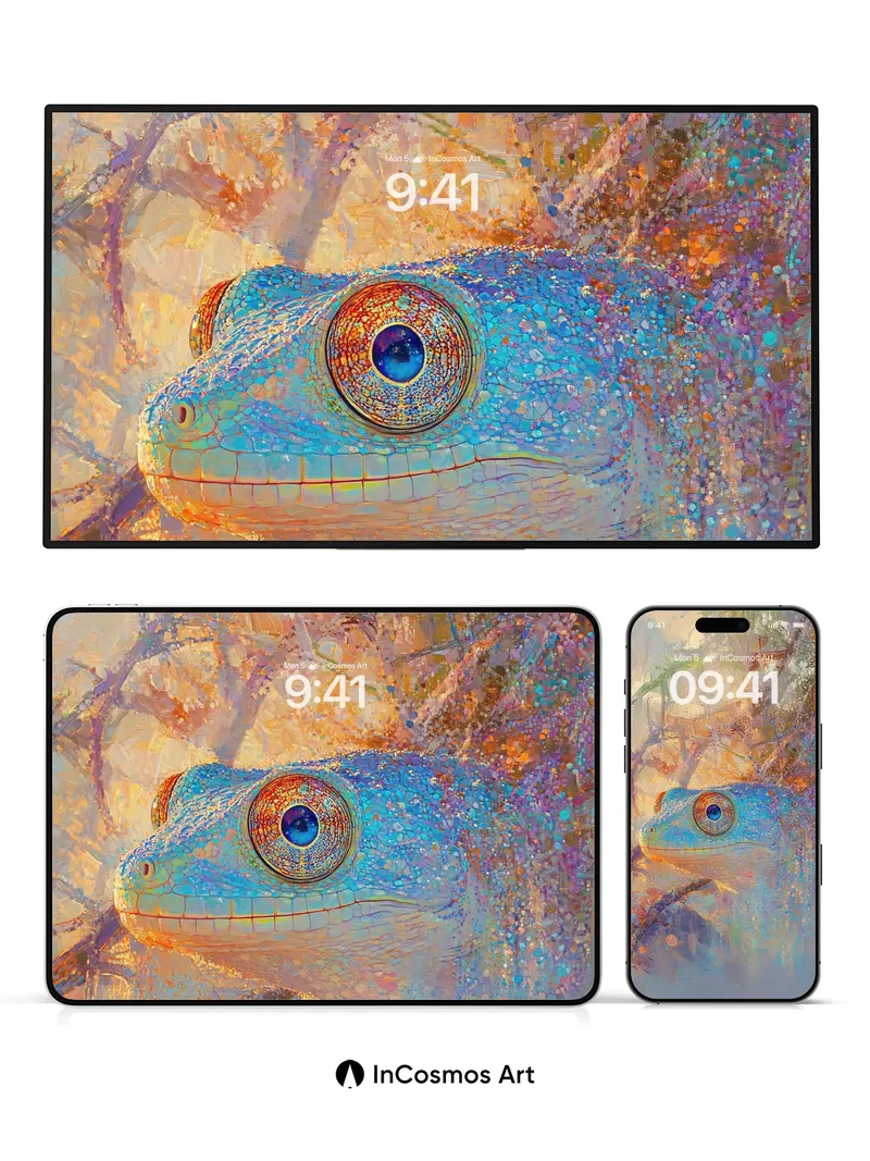 Luminous Reptile Wallpaper with Cosmic Eyes