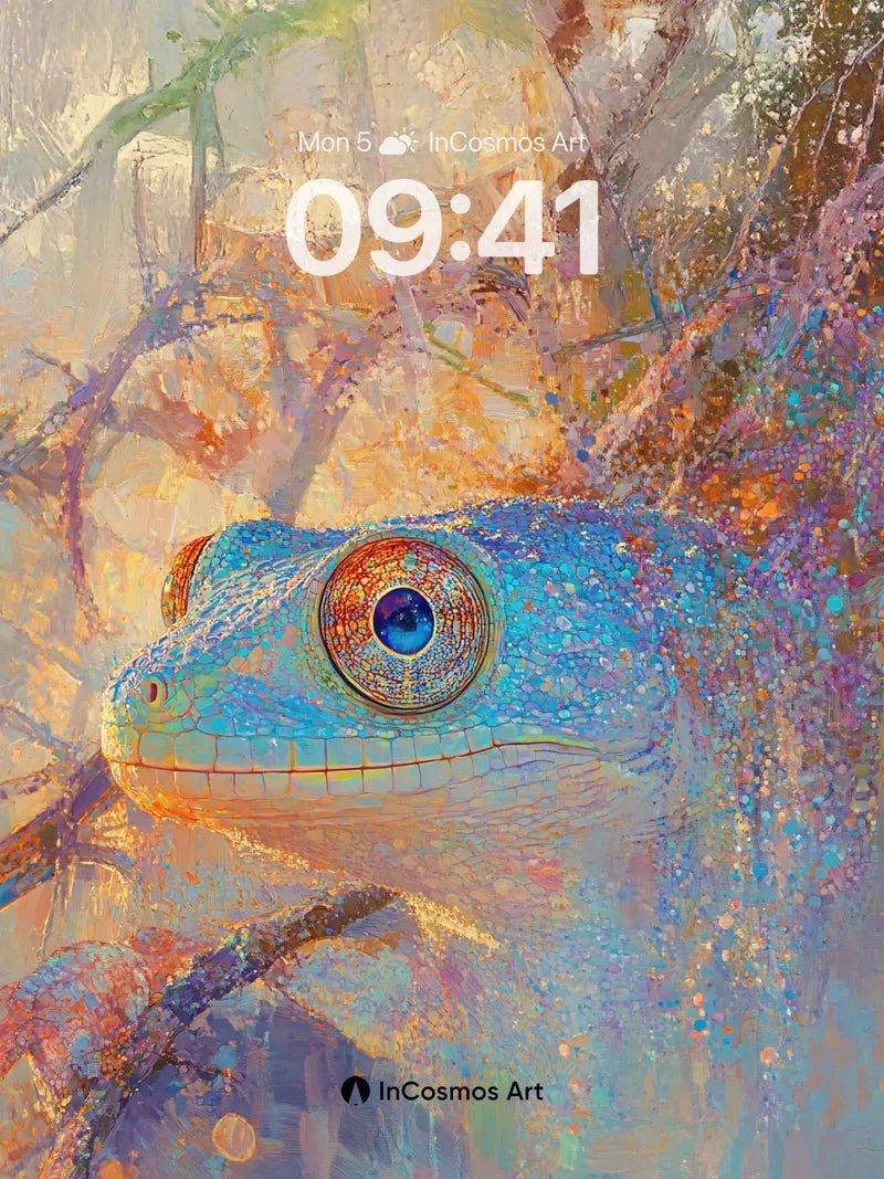 Luminous Reptile Wallpaper with Cosmic Eyes