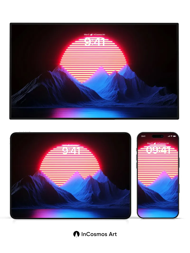 Neon Horizon Wallpaper with Striped Sun