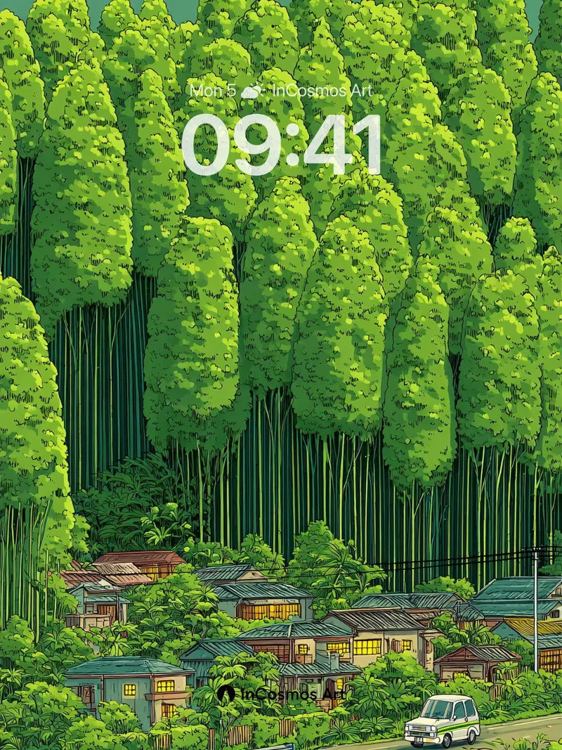 Whispering Canopy Wallpaper with Hidden Village wallpaper for iPhone, iPad & Mac