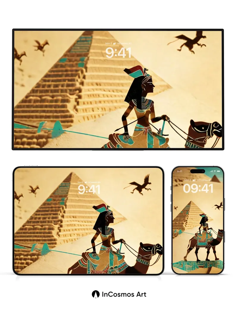 Golden Sand Mirage Wallpaper with Hieroglyphic Shadows