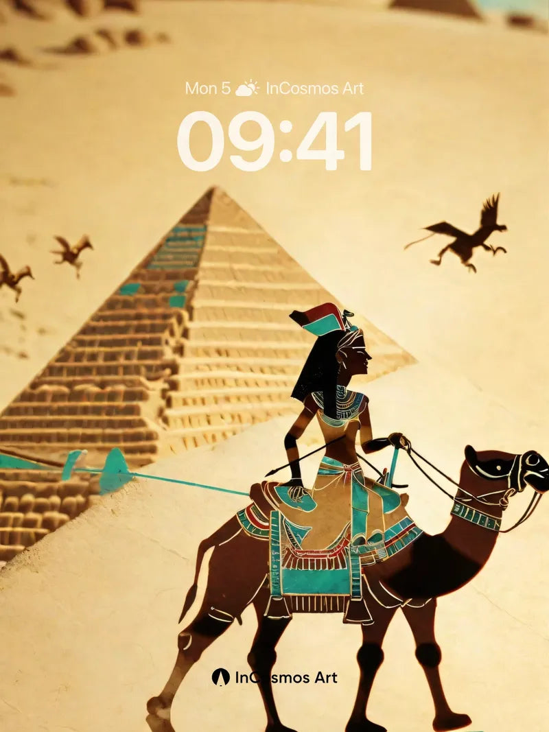 Golden Sand Mirage Wallpaper with Hieroglyphic Shadows
