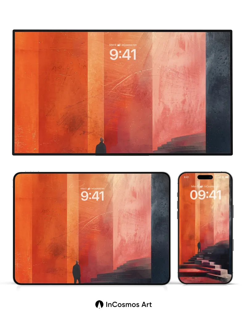 Solitary Ascent Wallpaper with Fiery Columns