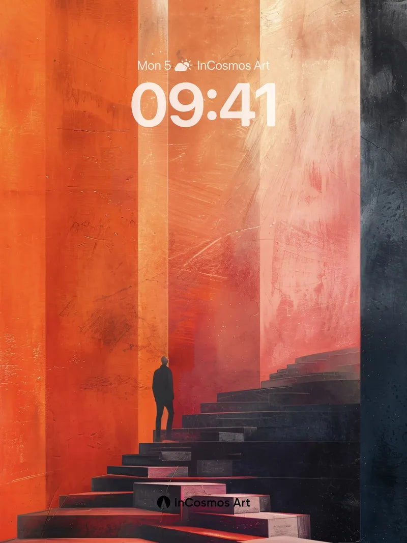 Solitary Ascent Wallpaper with Fiery Columns