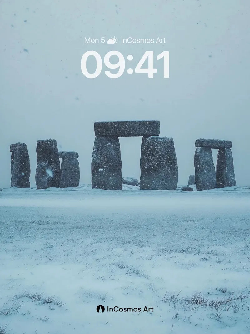Frostbound Stonehenge Wallpaper with Snowfall Silence