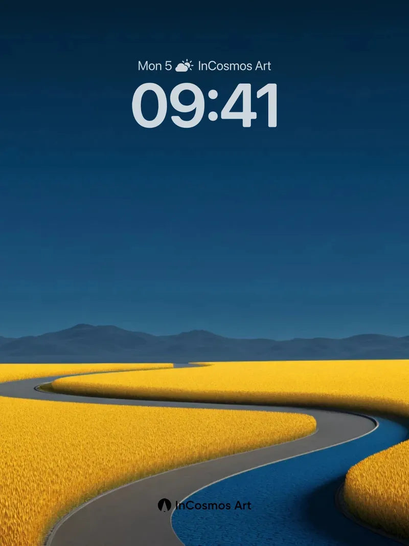 Golden Field Wallpaper with Serpentine River wallpaper for iPhone, iPad & Mac