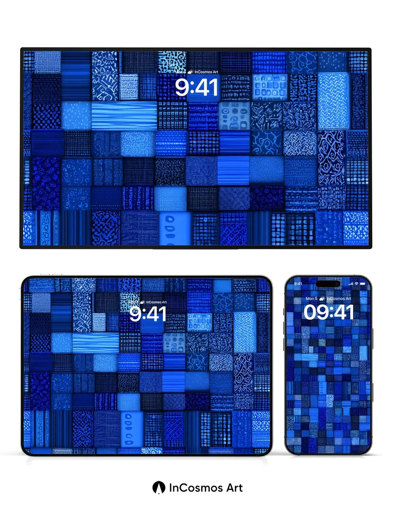 Deep Blue Mosaic Wallpaper with Hidden Codes