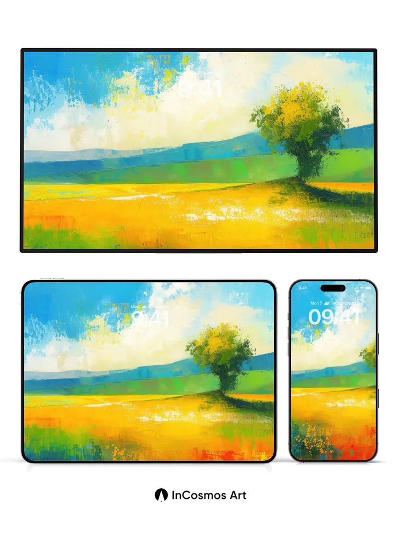 Golden Field Wallpaper with Solitary Tree