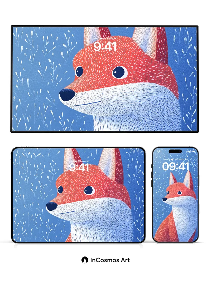 Whispering Fox Wallpaper with Snowfall Texture