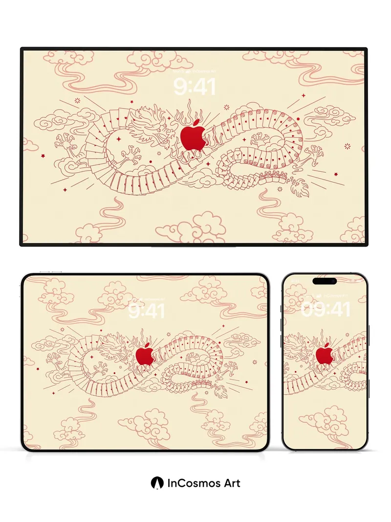 Whispering Dragon Wallpaper with Crimson Apple Core