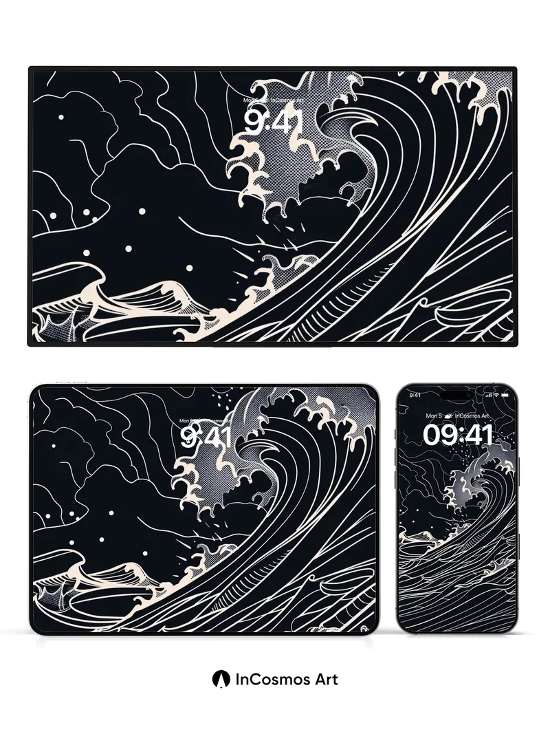 Nocturnal Wave Wallpaper with Hokusai Echoes