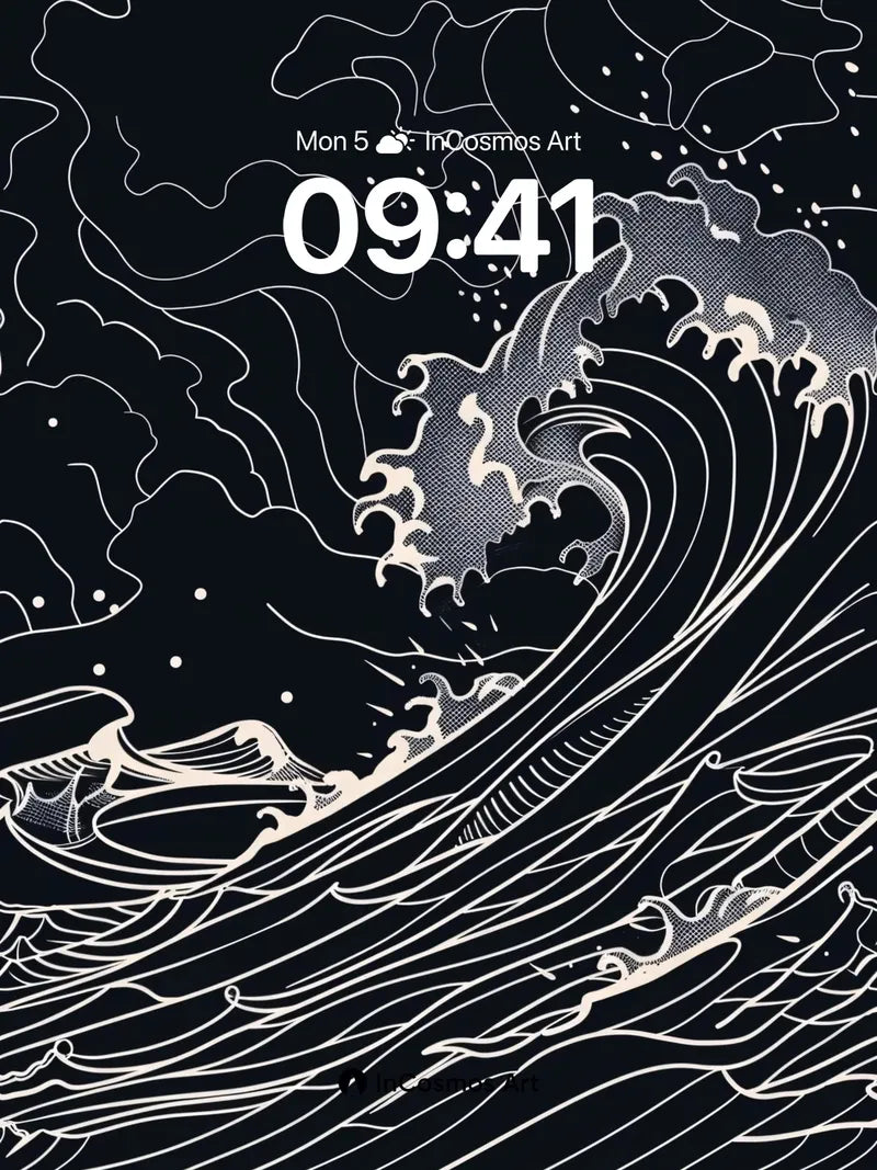 Nocturnal Wave Wallpaper with Hokusai Echoes