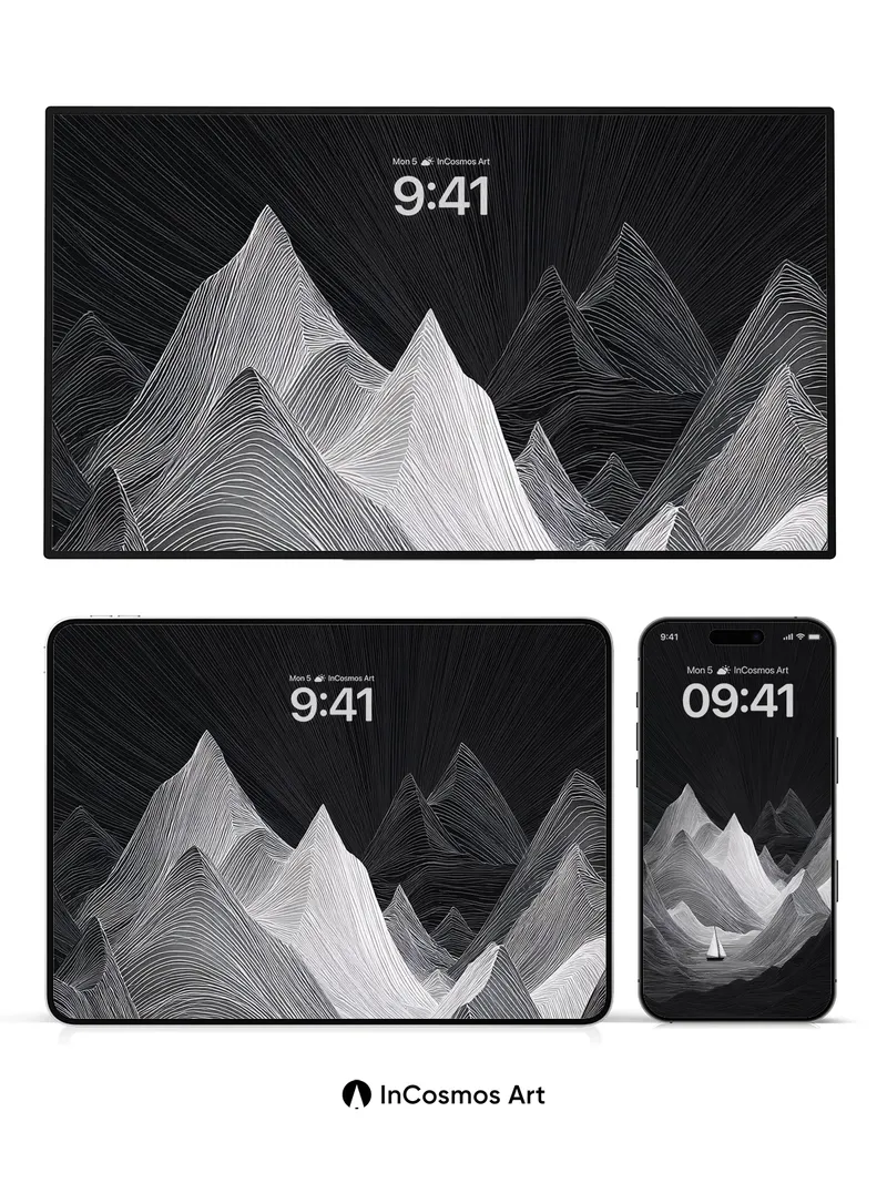 Silent Valley Wallpaper with Line-Drawn Peaks