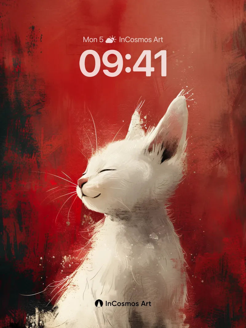 Serene White Kitten Wallpaper with Crimson Hush