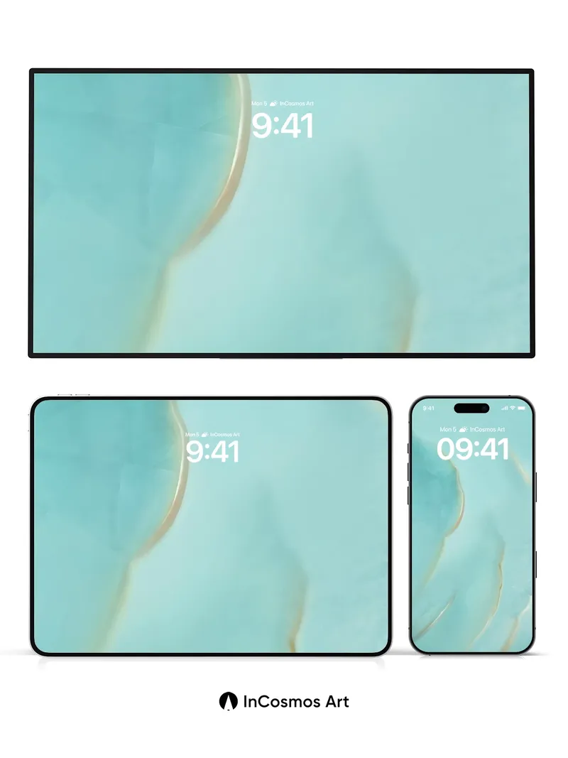 Serene Aqua Wallpaper with Golden Veins