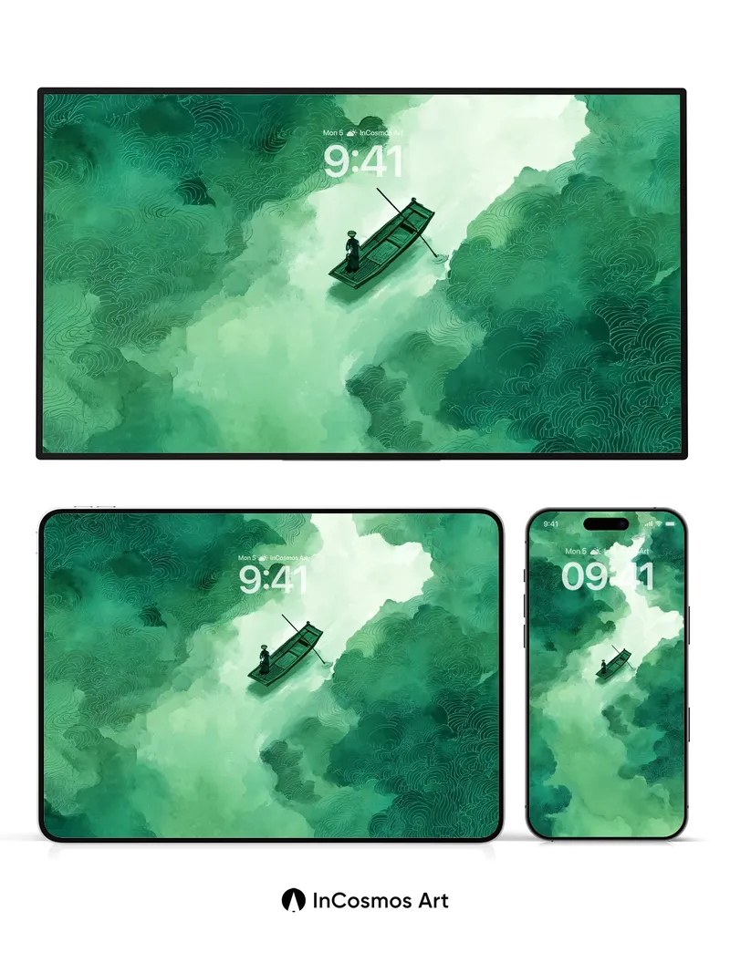 Serenity River Wallpaper with Floating Canoe