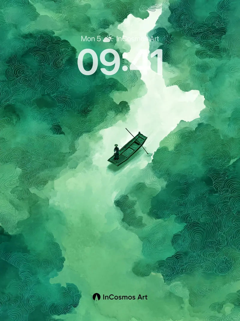 Serenity River Wallpaper with Floating Canoe