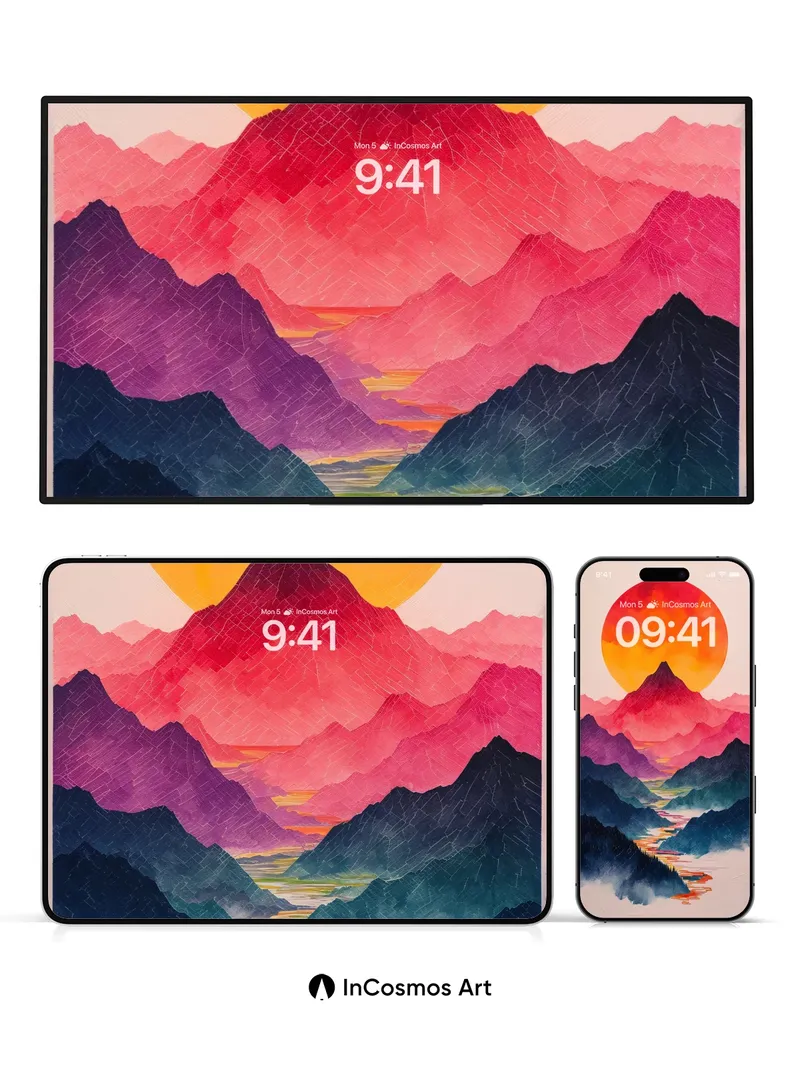 Crimson Horizon Wallpaper with Mountain Pulse