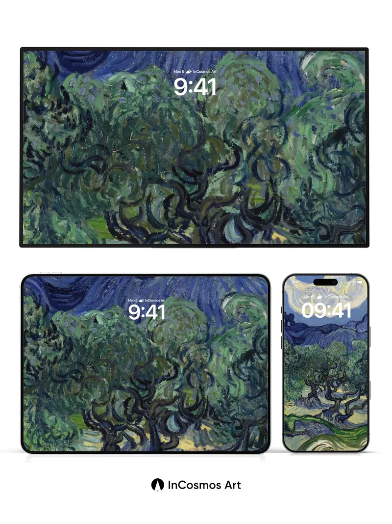 Whirlwind Olive Grove Wallpaper with Stormy Sky