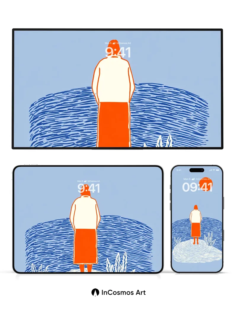 Serenity Horizon Wallpaper with Floating Sun