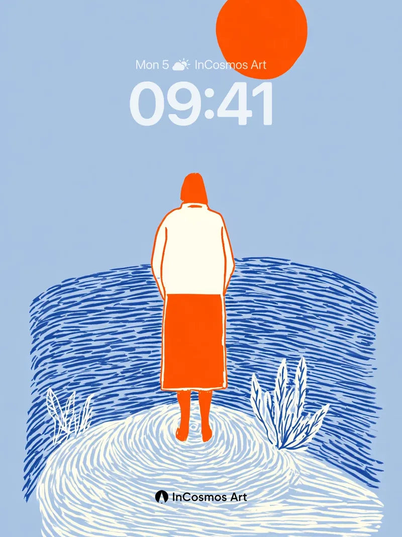 Serenity Horizon Wallpaper with Floating Sun