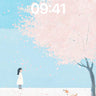 Serene Cherry Bloom Wallpaper with Gentle Canine Companion wallpaper for iPhone, iPad & Mac