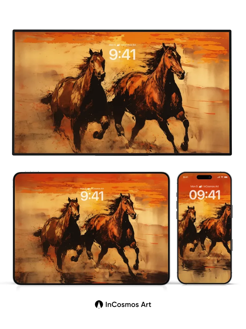 Crimson Gallop Wallpaper with Smoke-Blurred Horses