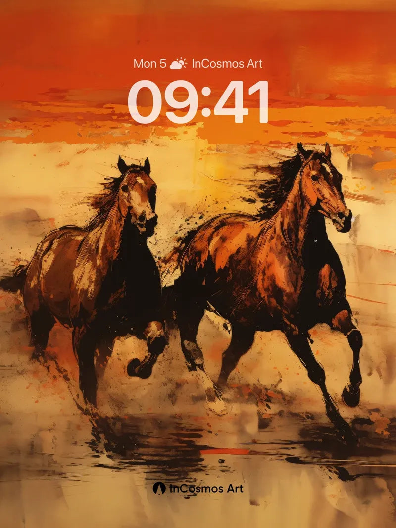 Crimson Gallop Wallpaper with Smoke-Blurred Horses