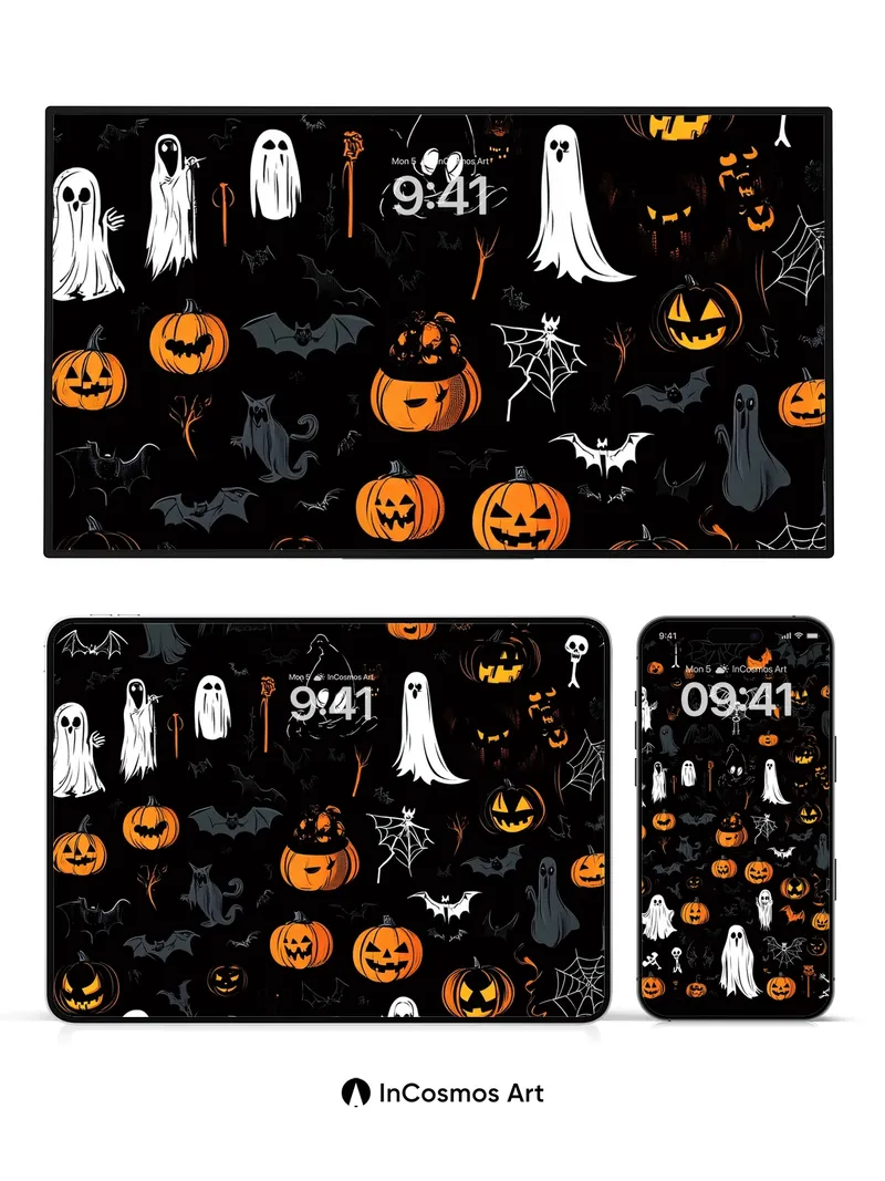 Spooky Night Parade Wallpaper with Playful Spirits