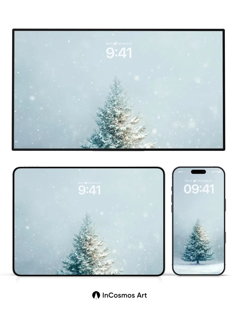 Serenity Pine Wallpaper with Falling Snow