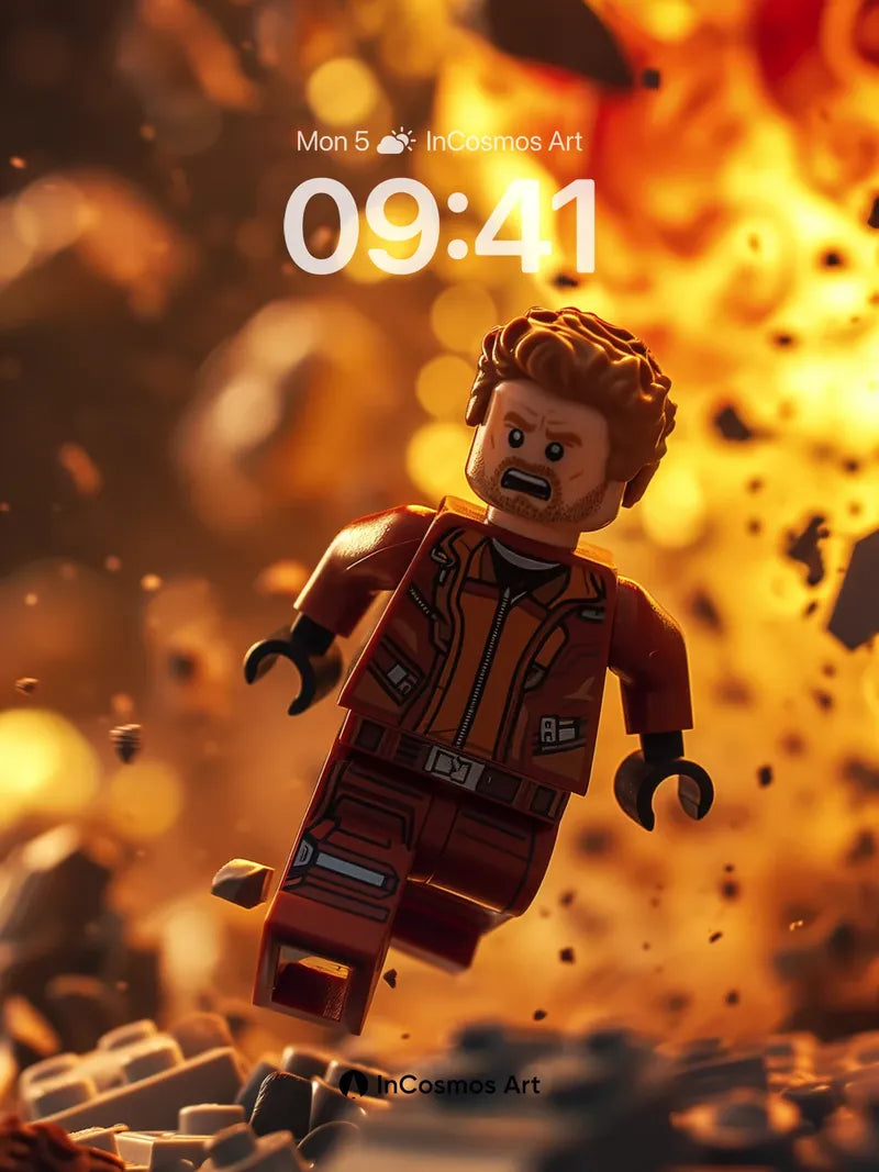 Blazing Escape Wallpaper with LEGO Hero in Flames
