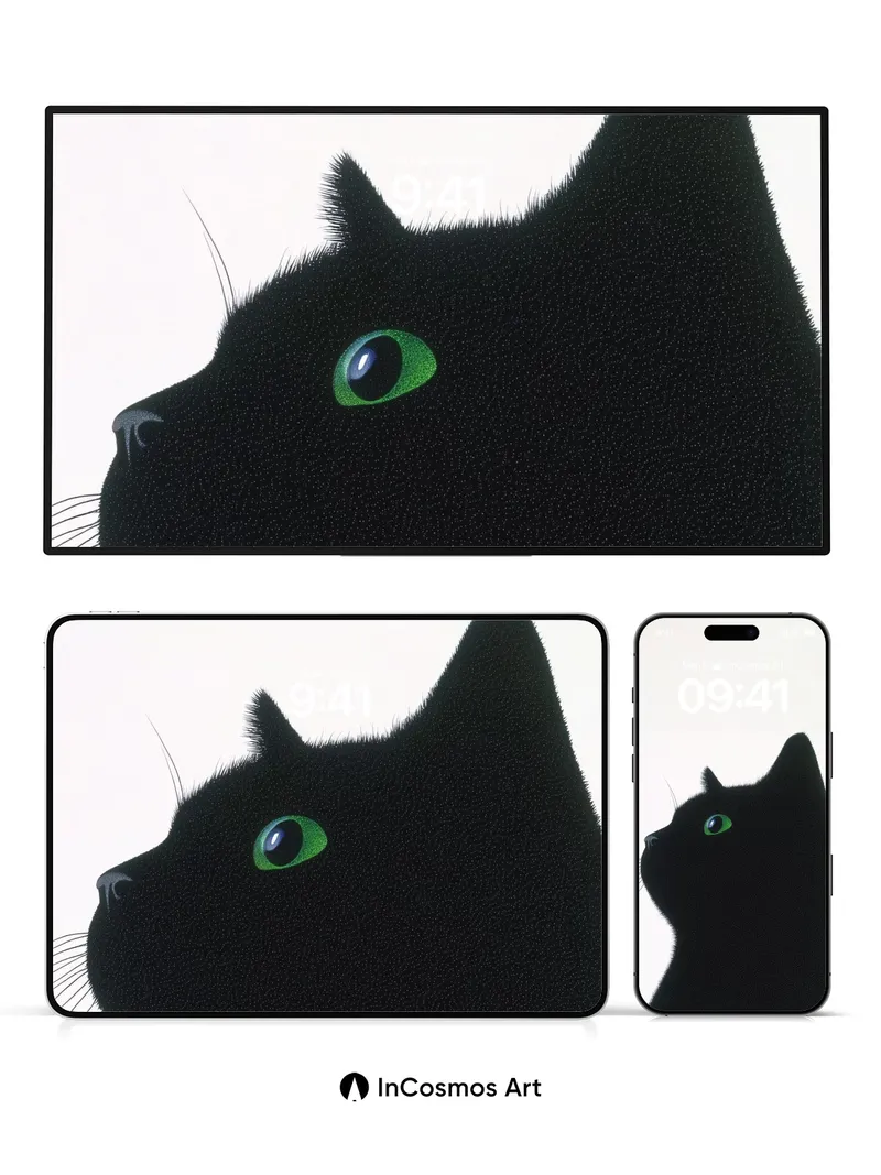 Midnight Gaze Wallpaper with Emerald Eyes