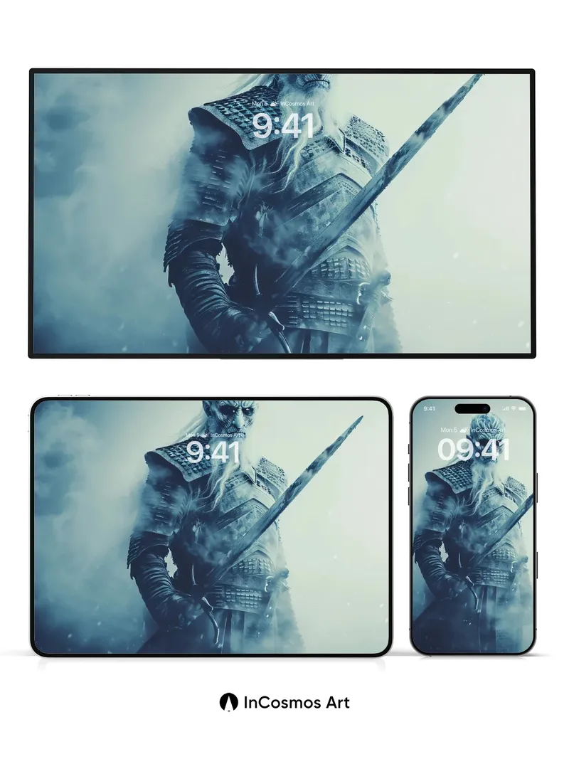 Frostbound Warrior Wallpaper with Icy Breath