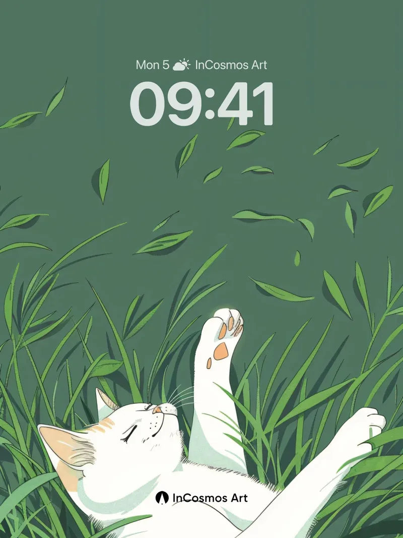 Serenity in Grass Wallpaper with Floating Leaves