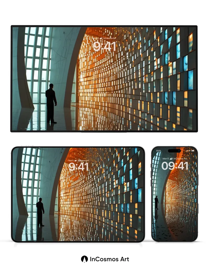 Luminous Curve Wallpaper with Reflective Depths