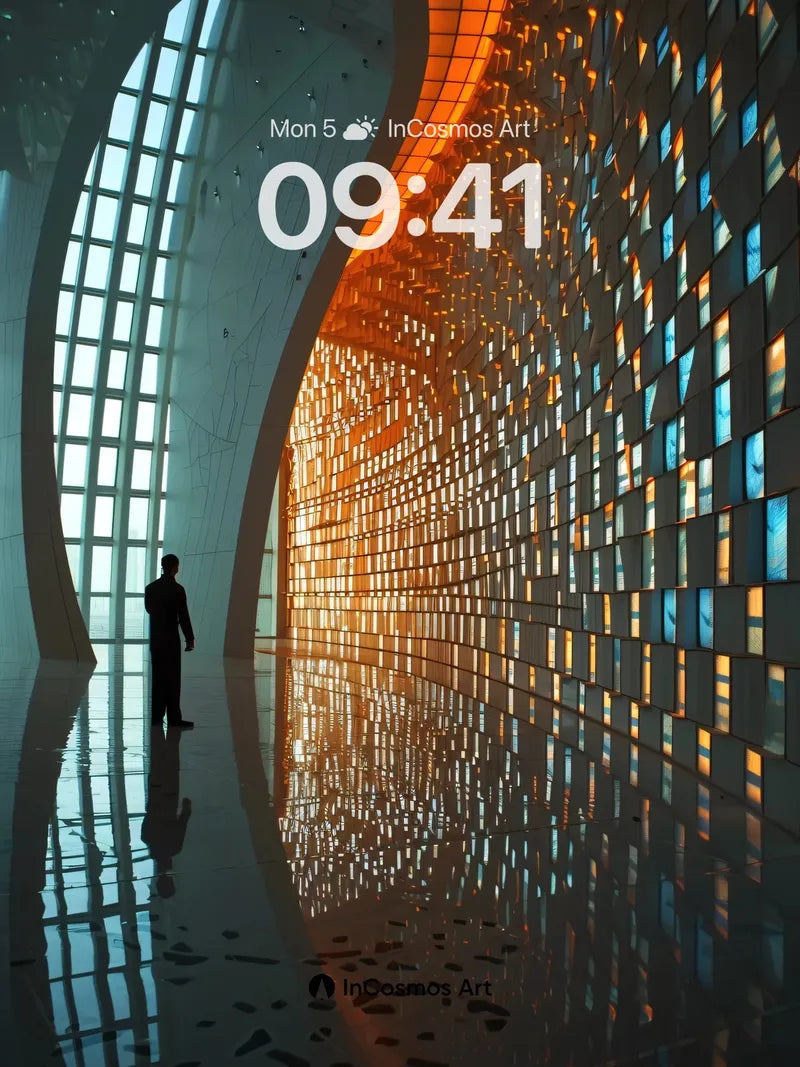 Luminous Curve Wallpaper with Reflective Depths