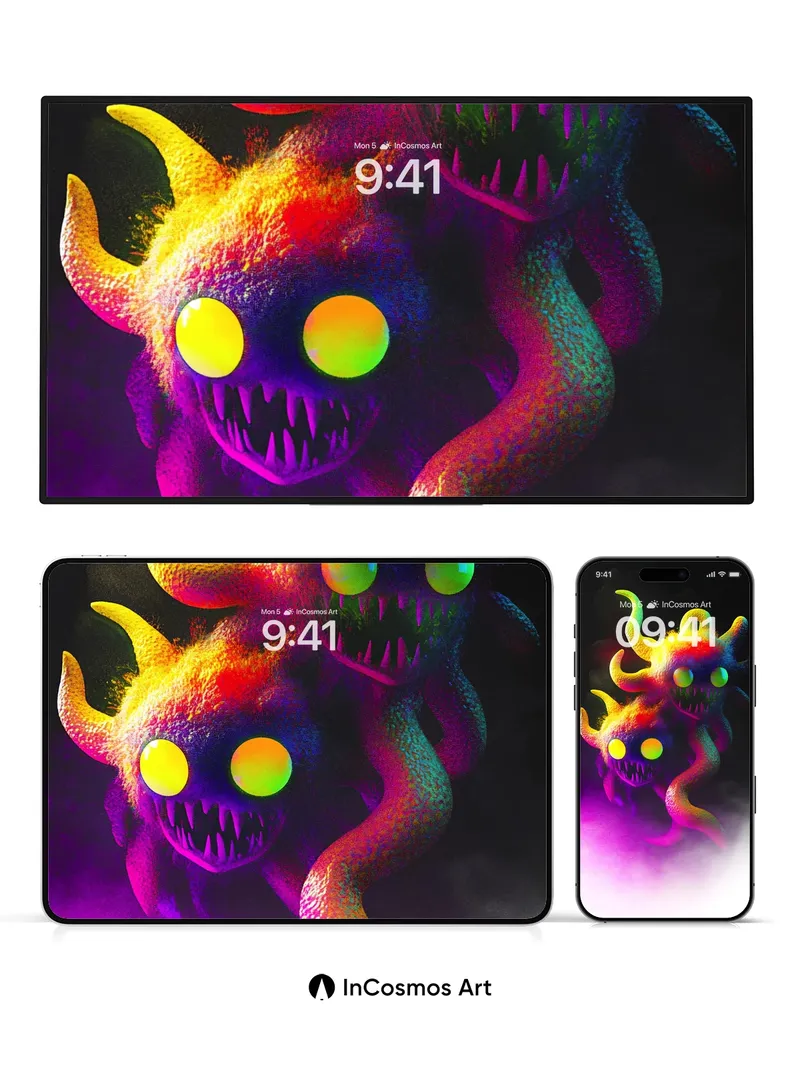 Neon Nightmare Wallpaper with Dual Faces