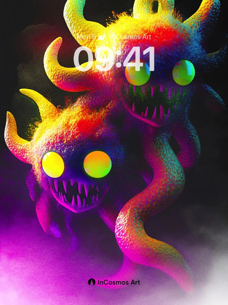 Neon Nightmare Wallpaper with Dual Faces