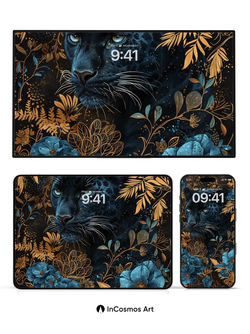 Nocturnal Velvet Wallpaper with Celestial Flowers