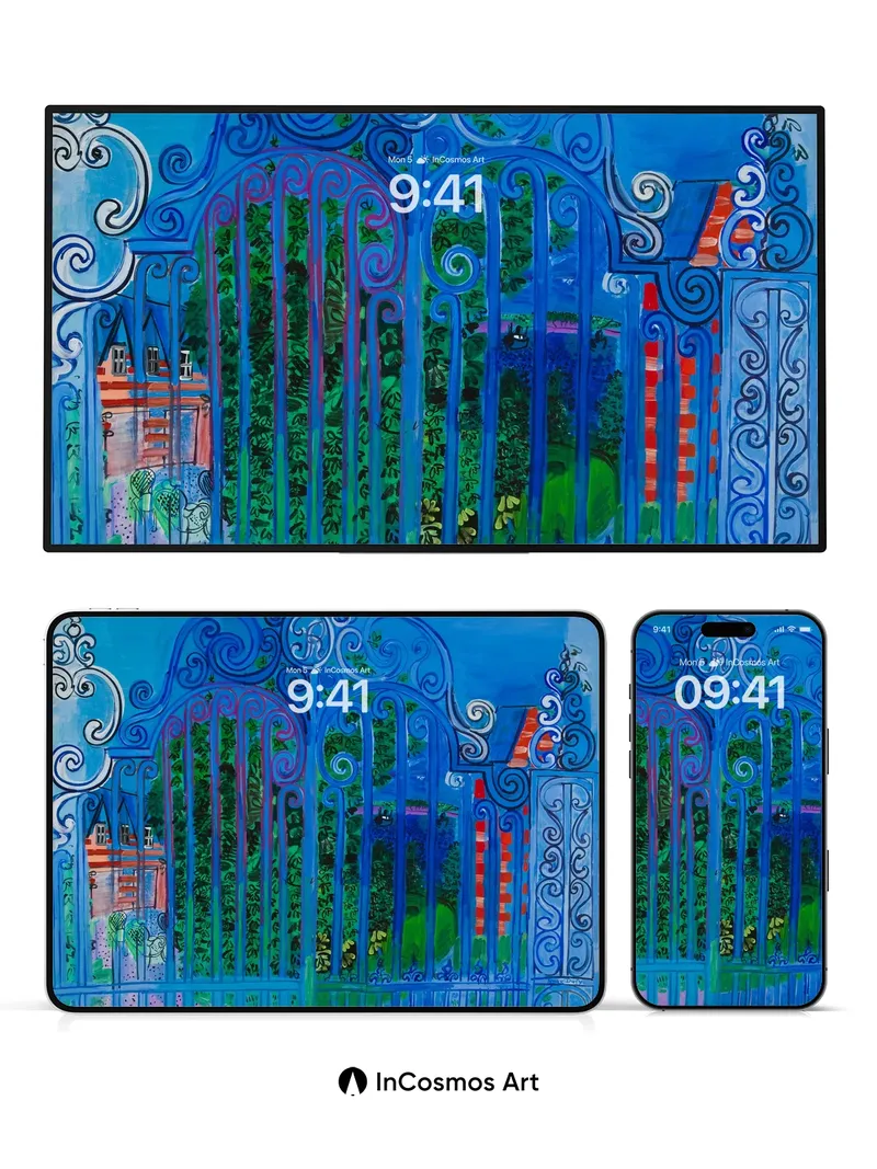 Whimsical Iron Gate Wallpaper with Hidden Garden