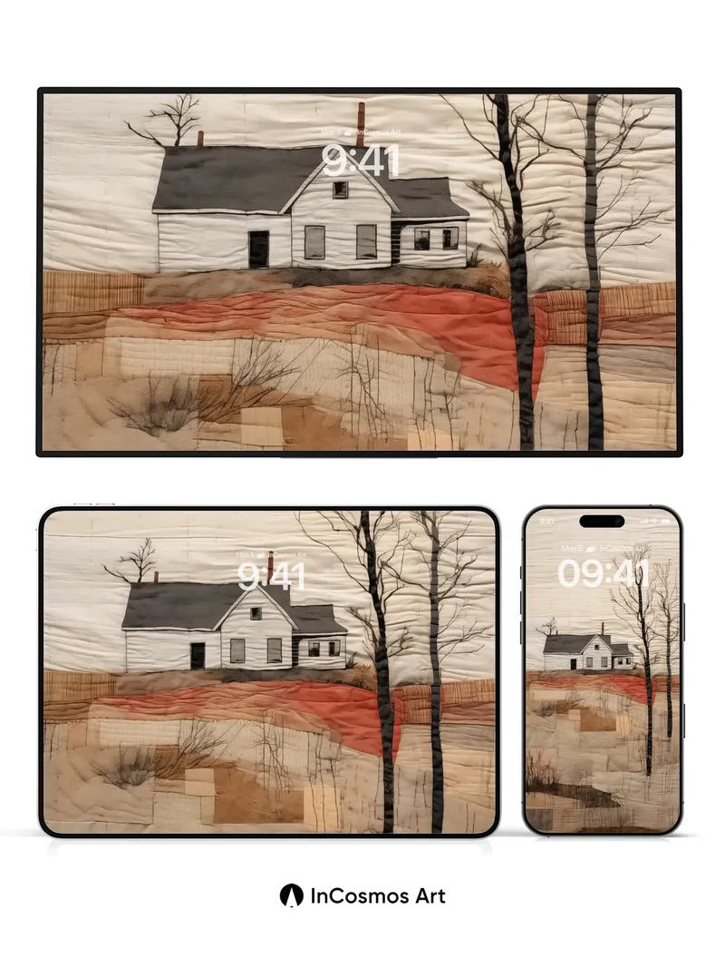 Silent Farmhouse Wallpaper with Embroidered Winter