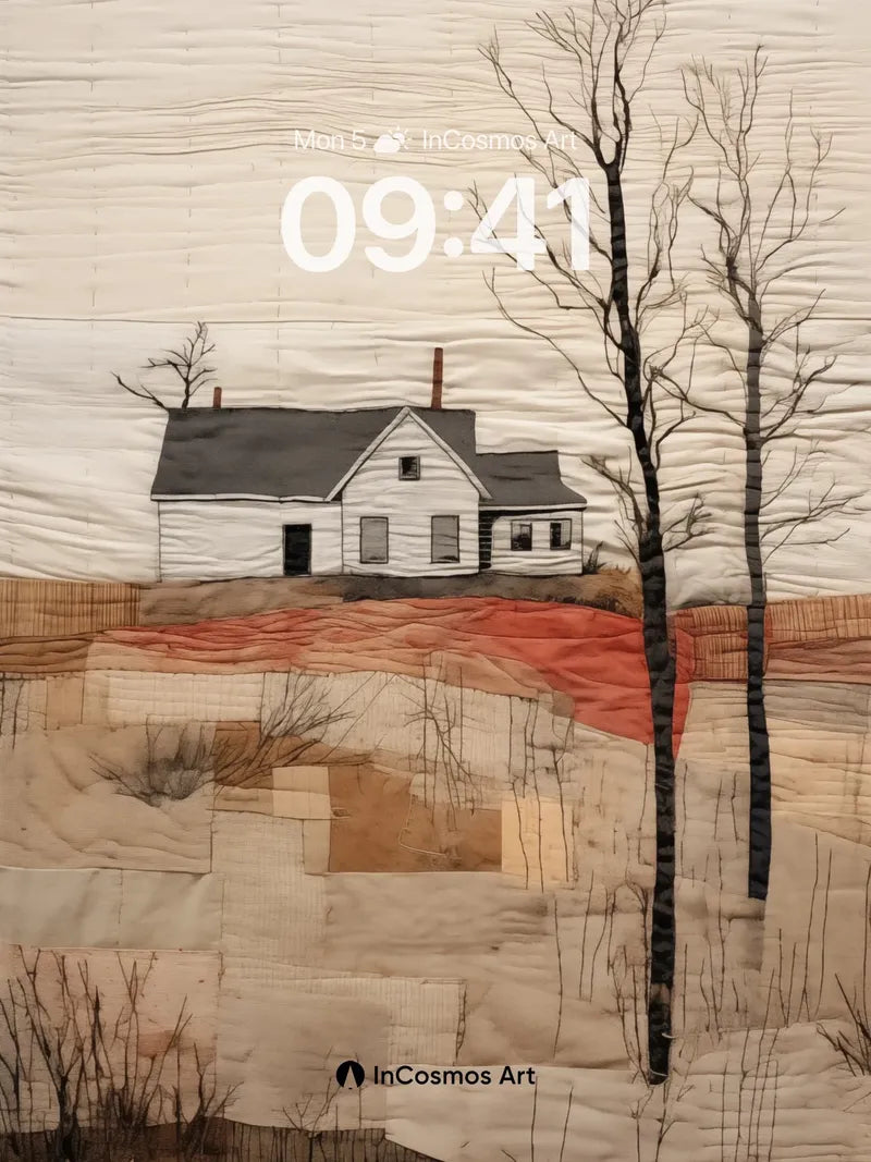 Silent Farmhouse Wallpaper with Embroidered Winter