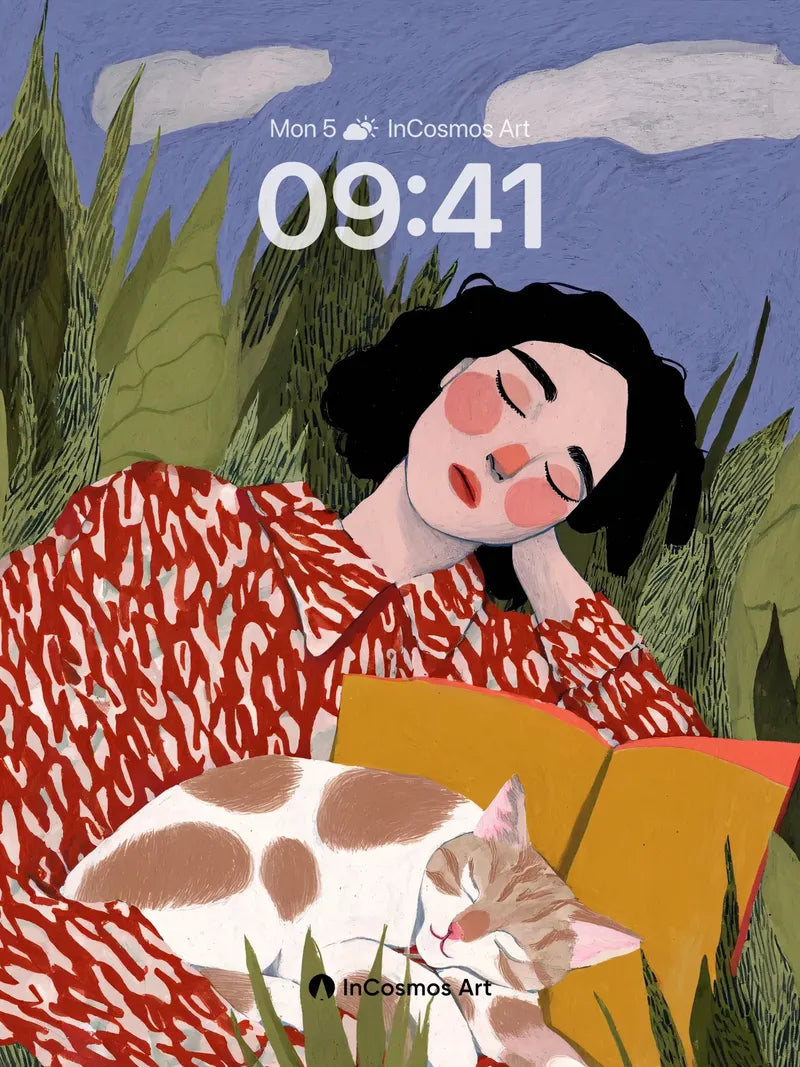 Serenity Garden Wallpaper with Sleeping Cat wallpaper for iPhone, iPad & Mac