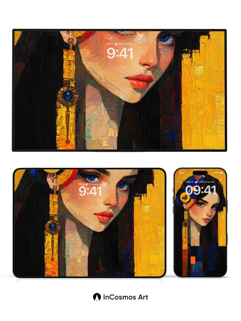 Cubist Gaze Wallpaper with Golden Threads