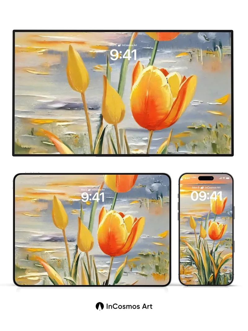 Golden Hour Tulip Wallpaper with Sunset Reflections